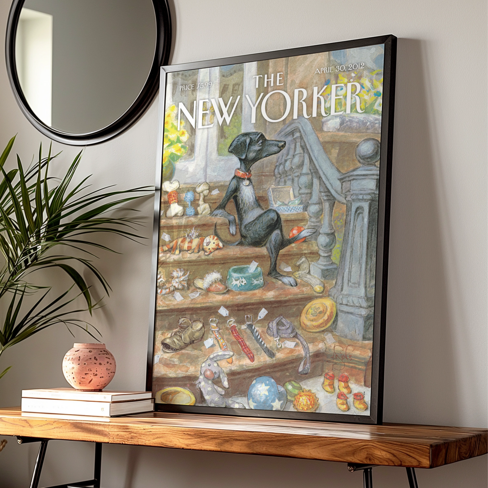 The New Yorker Dog Poster, Black Dog Art Print, Pet Shop Cover Wall Art, April 2012