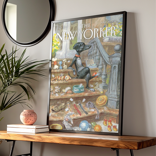 The New Yorker Dog Poster, Black Dog Art Print, Pet Shop Cover Wall Art, April 2012