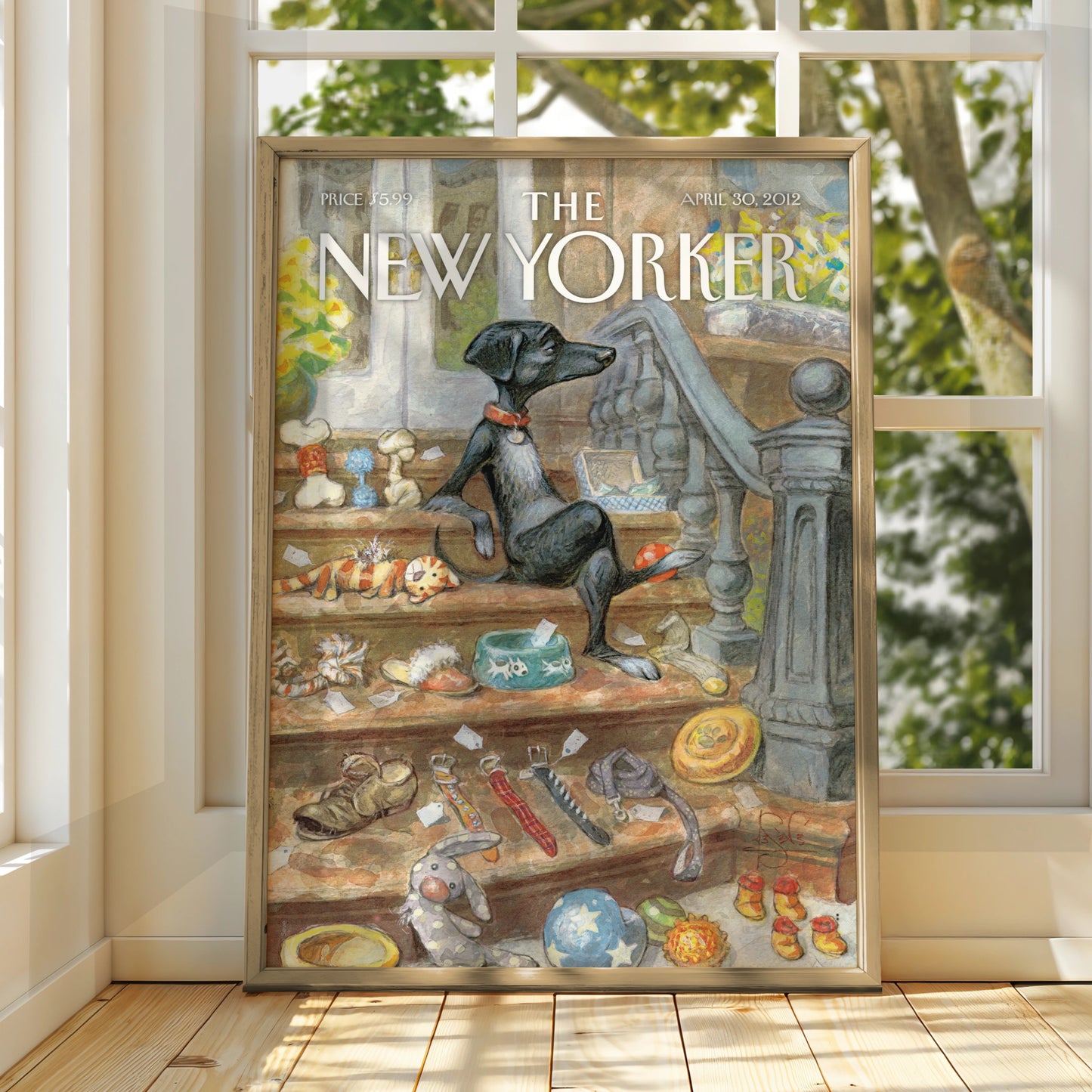 The New Yorker Dog Poster, Black Dog Art Print, Pet Shop Cover Wall Art, April 2012