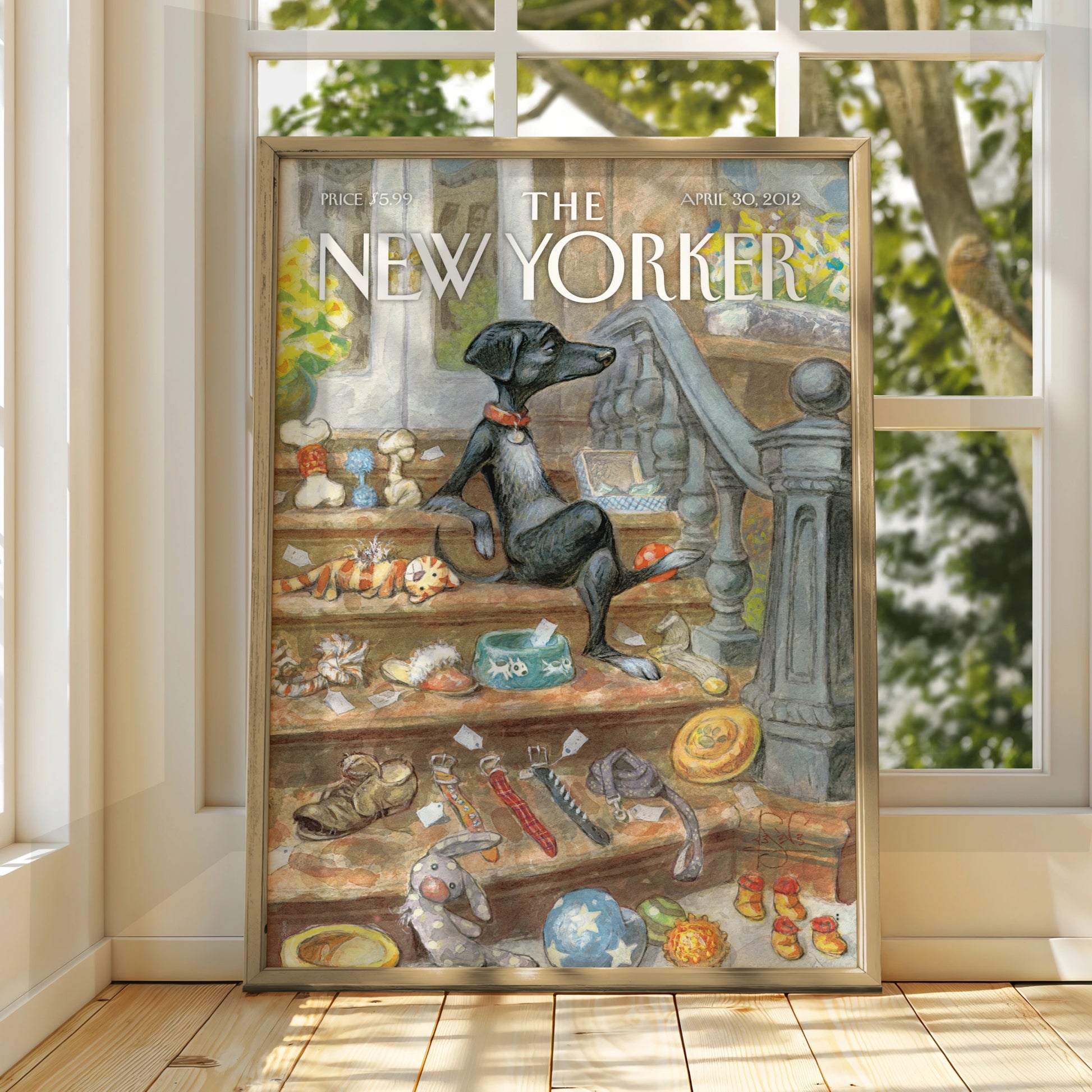 The New Yorker Dog Poster, Black Dog Art Print, Pet Shop Cover Wall Art, April 2012