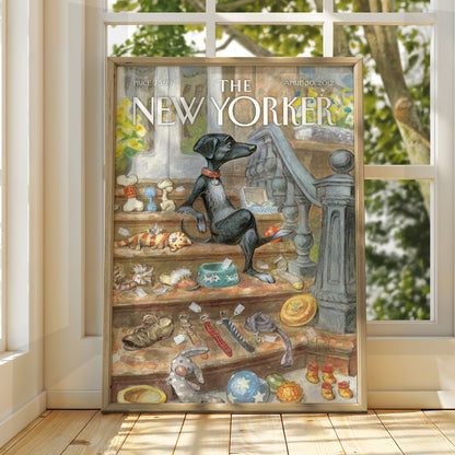 The New Yorker Dog Poster, Black Dog Art Print, Pet Shop Cover Wall Art, April 2012