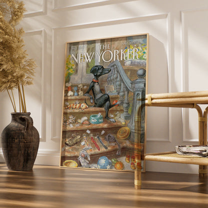 The New Yorker Dog Poster, Black Dog Art Print, Pet Shop Cover Wall Art, April 2012