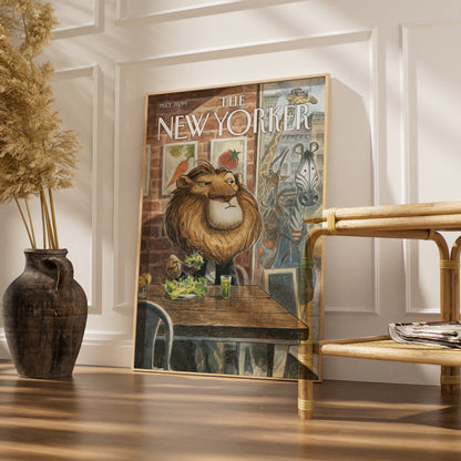The New Yorker Lion Salad Cover Poster, Funny Animal Wall Art, April 2014 Print