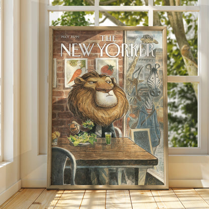 The New Yorker Lion Salad Cover Poster, Funny Animal Wall Art, April 2014 Print
