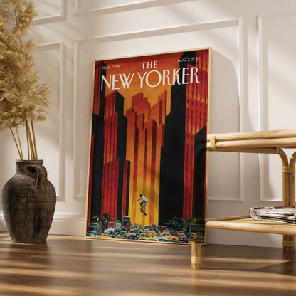 The New Yorker Poster, Skateboarder NYC Cover Art, New York City Wall Print