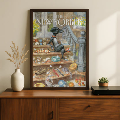 The New Yorker Dog Poster, Black Dog Art Print, Pet Shop Cover Wall Art, April 2012