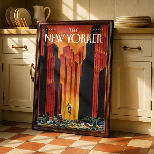 The New Yorker Poster, Skateboarder NYC Cover Art, New York City Wall Print