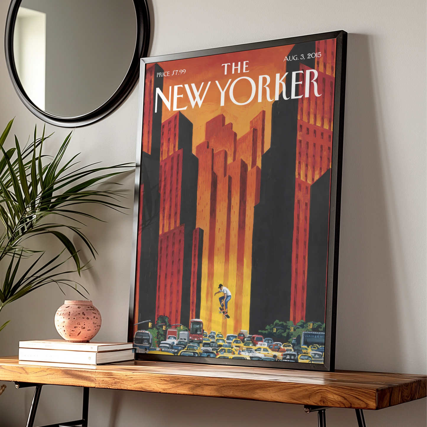 The New Yorker Poster, Skateboarder NYC Cover Art, New York City Wall Print