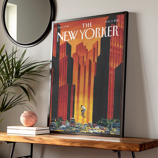 The New Yorker Poster, Skateboarder NYC Cover Art, New York City Wall Print