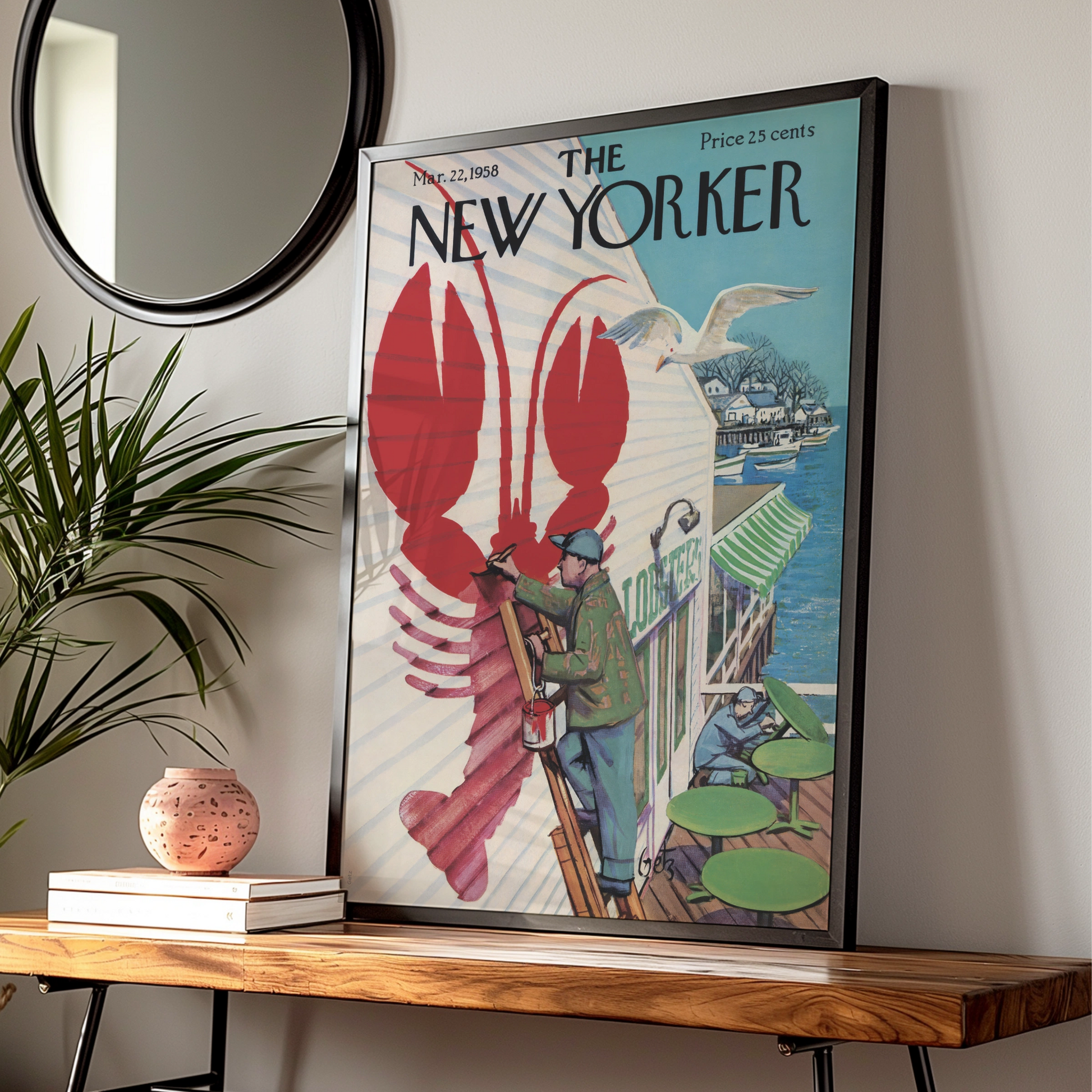 New Yorker 1958 Lobster Restaurant Poster, Vintage Coastal Wall Art Print