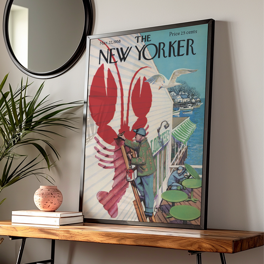New Yorker 1958 Lobster Restaurant Poster, Vintage Coastal Wall Art Print