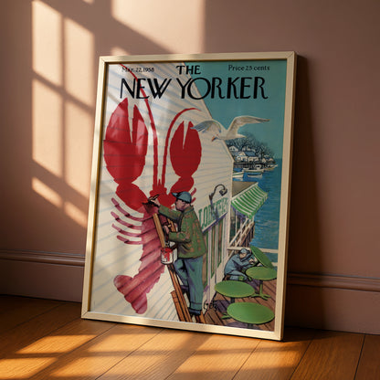 New Yorker 1958 Lobster Restaurant Poster, Vintage Coastal Wall Art Print