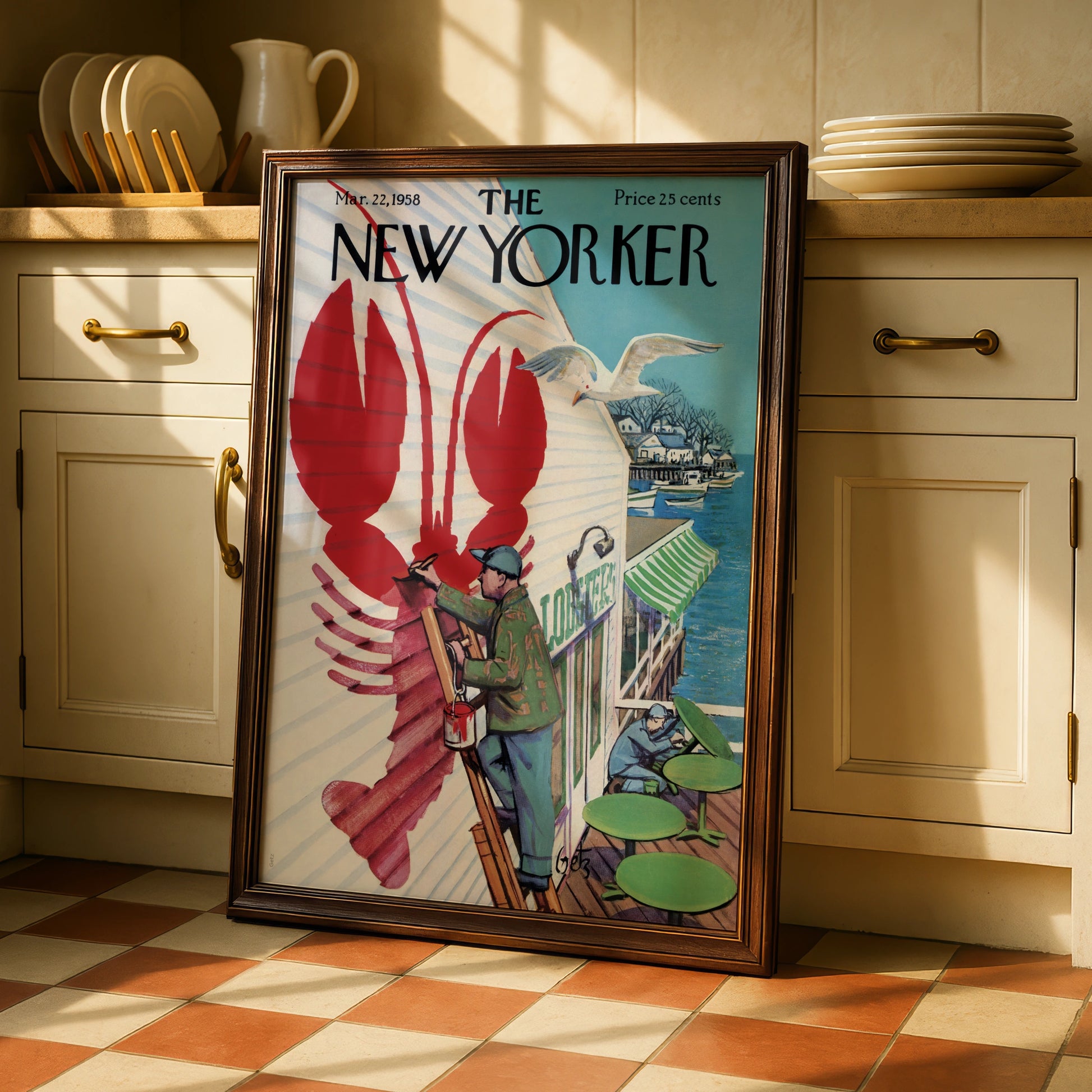 New Yorker 1958 Lobster Restaurant Poster, Vintage Coastal Wall Art Print