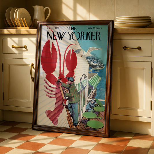 New Yorker 1958 Lobster Restaurant Poster, Vintage Coastal Wall Art Print