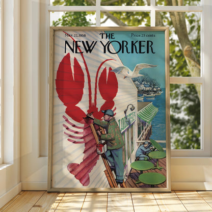 New Yorker 1958 Lobster Restaurant Poster, Vintage Coastal Wall Art Print