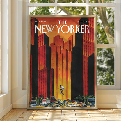The New Yorker Poster, Skateboarder NYC Cover Art, New York City Wall Print