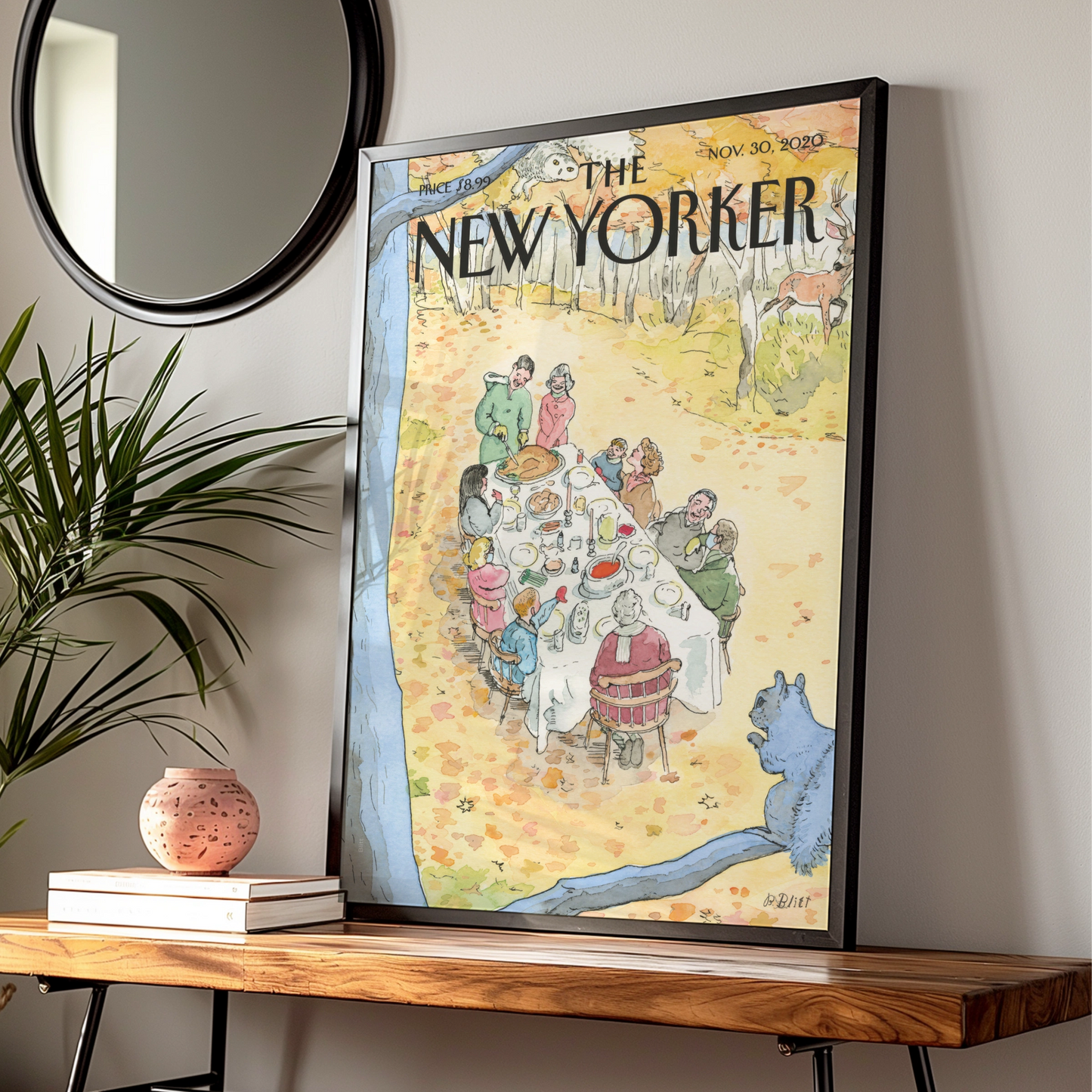 The New Yorker Cover Poster, Thanksgiving Outdoor Feast, Autumn Art Print, Fall Wall Art