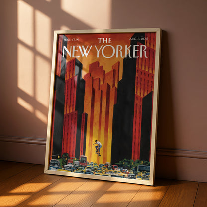 The New Yorker Poster, Skateboarder NYC Cover Art, New York City Wall Print
