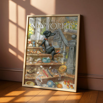 The New Yorker Dog Poster, Black Dog Art Print, Pet Shop Cover Wall Art, April 2012
