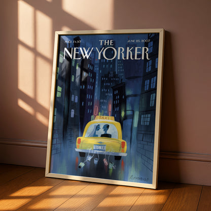 New Yorker Wedding Taxi Poster, NYC Night Skyline Art Print, Romantic City Wall Art