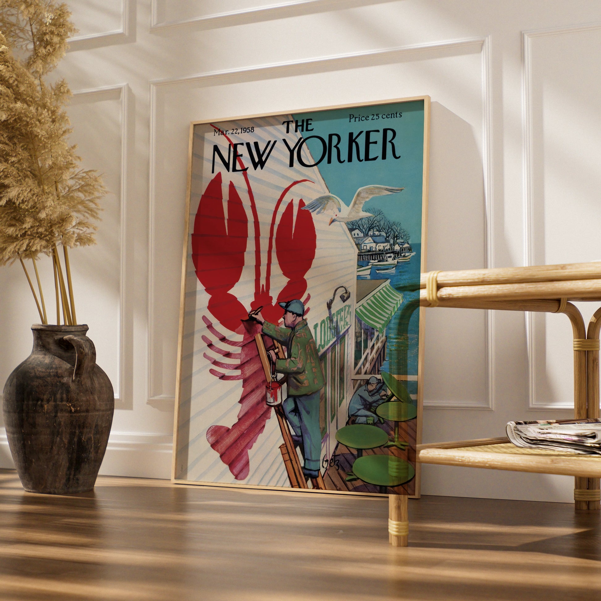 New Yorker 1958 Lobster Restaurant Poster, Vintage Coastal Wall Art Print