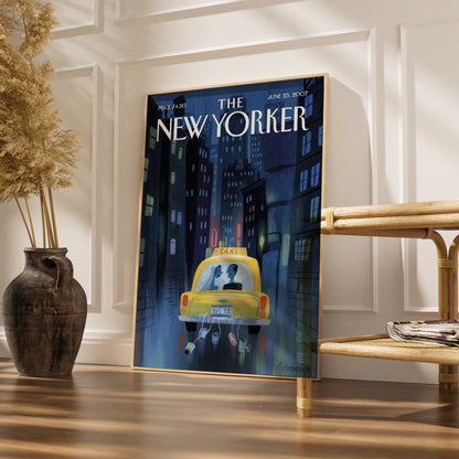 New Yorker Wedding Taxi Poster, NYC Night Skyline Art Print, Romantic City Wall Art