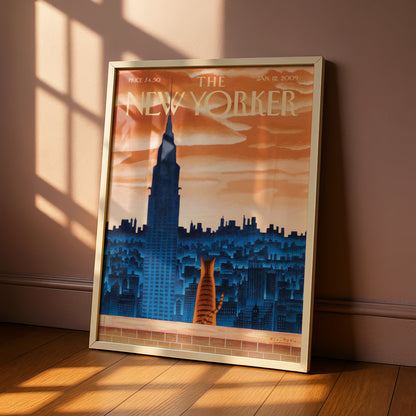 The New Yorker Cat Poster, NYC Skyline Wall Art, Chrysler Building Print, Vintage Cover
