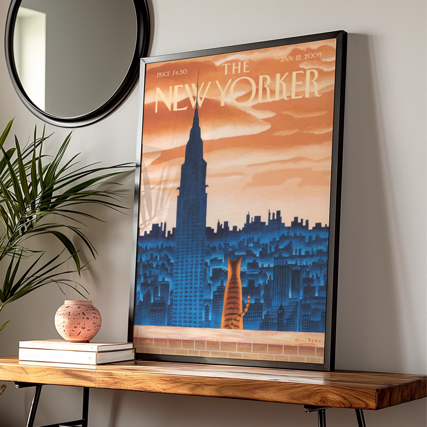 The New Yorker Cat Poster, NYC Skyline Wall Art, Chrysler Building Print, Vintage Cover