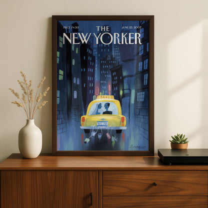 New Yorker Wedding Taxi Poster, NYC Night Skyline Art Print, Romantic City Wall Art