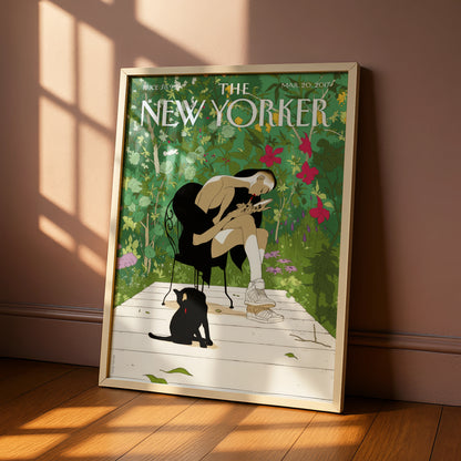 The New Yorker Poster March 2017, Garden Woman Black Cat Wall Art Print