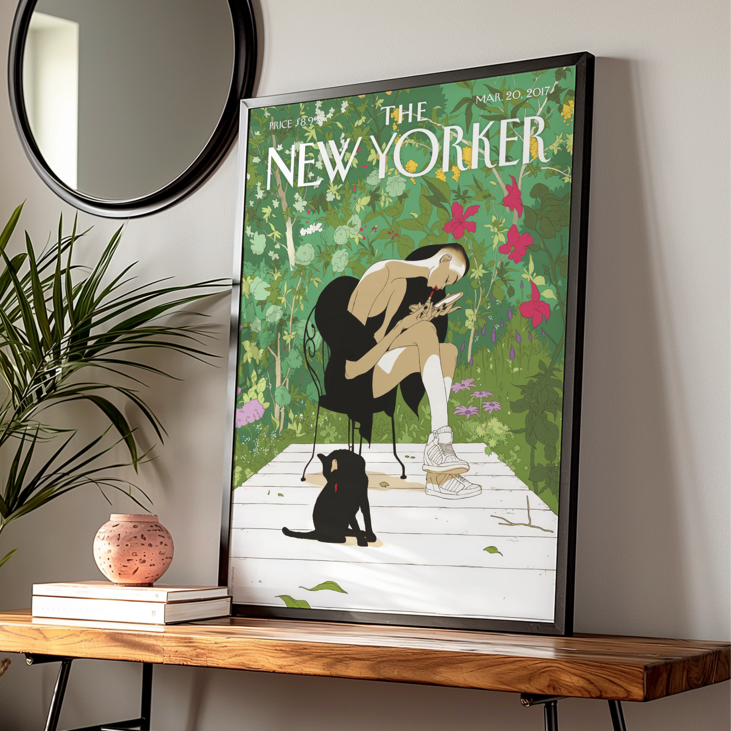 The New Yorker Poster March 2017, Garden Woman Black Cat Wall Art Print