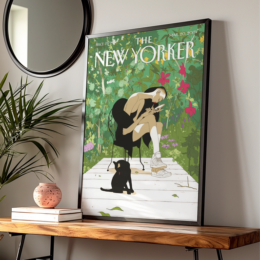 The New Yorker Poster March 2017, Garden Woman Black Cat Wall Art Print