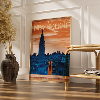 The New Yorker Cat Poster, NYC Skyline Wall Art, Chrysler Building Print, Vintage Cover