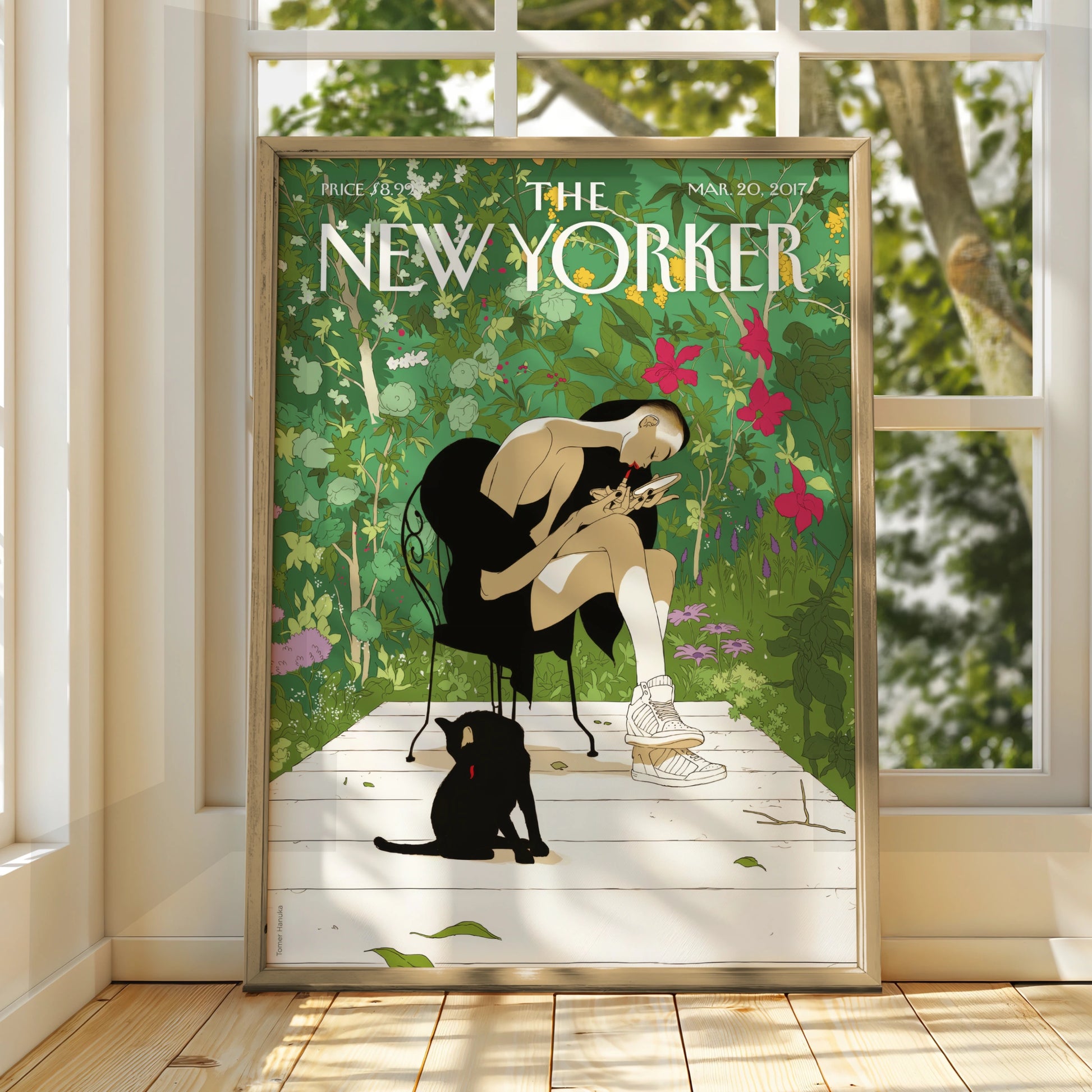 The New Yorker Poster March 2017, Garden Woman Black Cat Wall Art Print