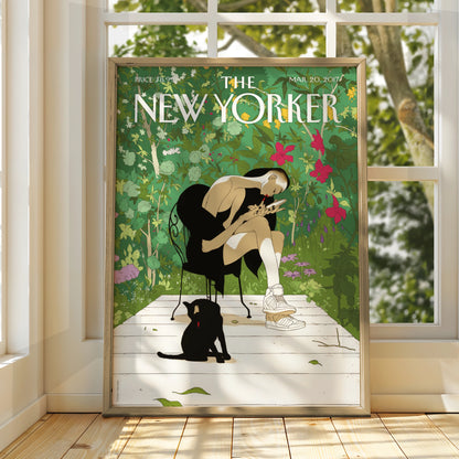 The New Yorker Poster March 2017, Garden Woman Black Cat Wall Art Print