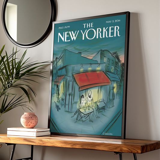 The New Yorker Poster May 2014, Cafe Street Scene Wall Art, Teal City Print