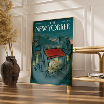 The New Yorker Poster May 2014, Cafe Street Scene Wall Art, Teal City Print