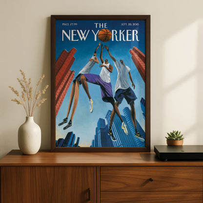 The New Yorker Basketball Poster, NYC Skyline Wall Art, Sports Cover Print