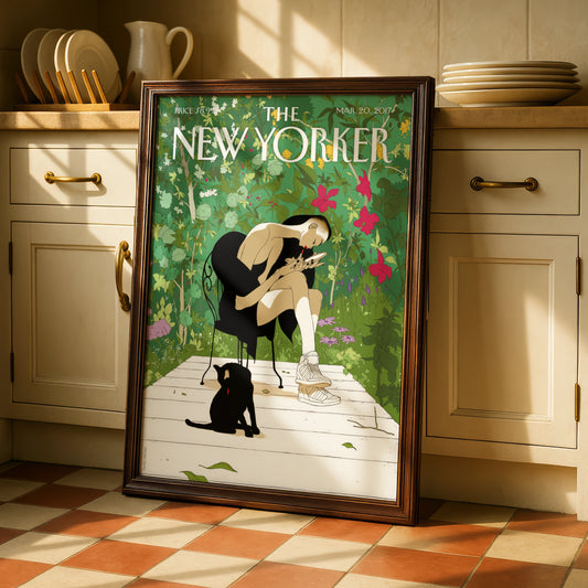 The New Yorker Poster March 2017, Garden Woman Black Cat Wall Art Print