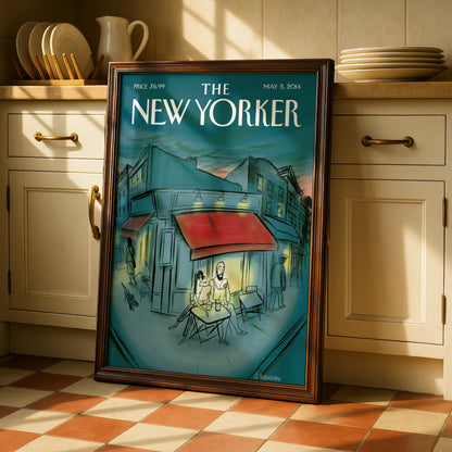 The New Yorker Poster May 2014, Cafe Street Scene Wall Art, Teal City Print