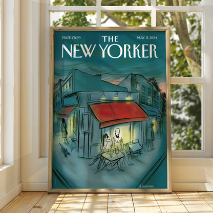 The New Yorker Poster May 2014, Cafe Street Scene Wall Art, Teal City Print
