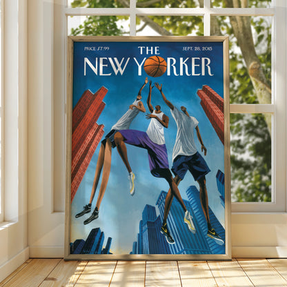 The New Yorker Basketball Poster, NYC Skyline Wall Art, Sports Cover Print