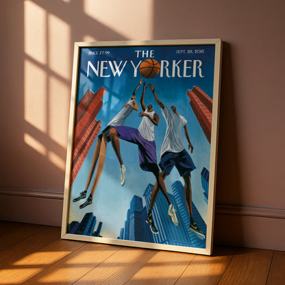 The New Yorker Basketball Poster, NYC Skyline Wall Art, Sports Cover Print