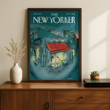 The New Yorker Poster May 2014, Cafe Street Scene Wall Art, Teal City Print