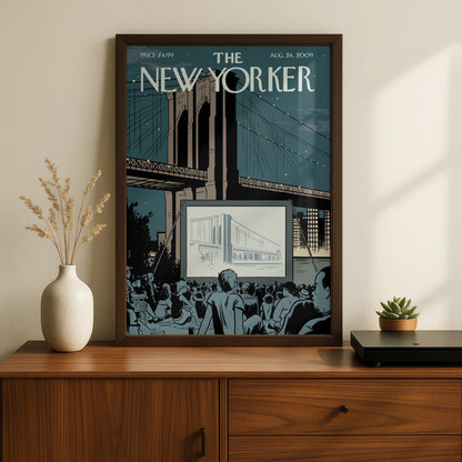 The New Yorker Poster, Brooklyn Bridge Outdoor Cinema, NYC Wall Art Print