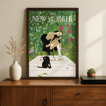 The New Yorker Poster March 2017, Garden Woman Black Cat Wall Art Print