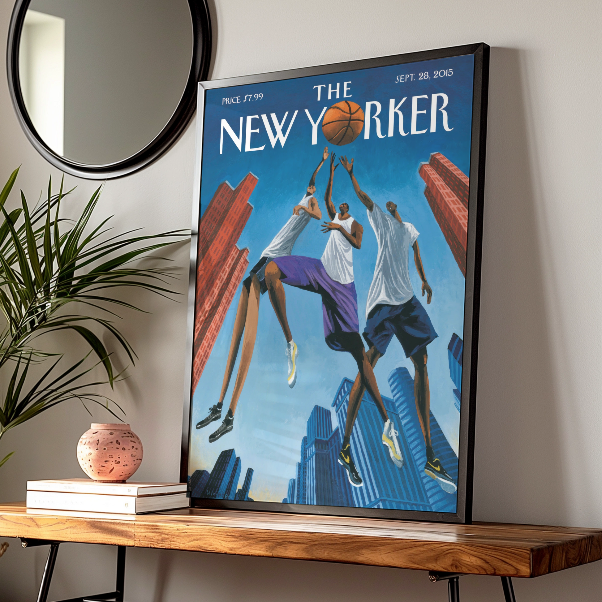 The New Yorker Basketball Poster, NYC Skyline Wall Art, Sports Cover Print