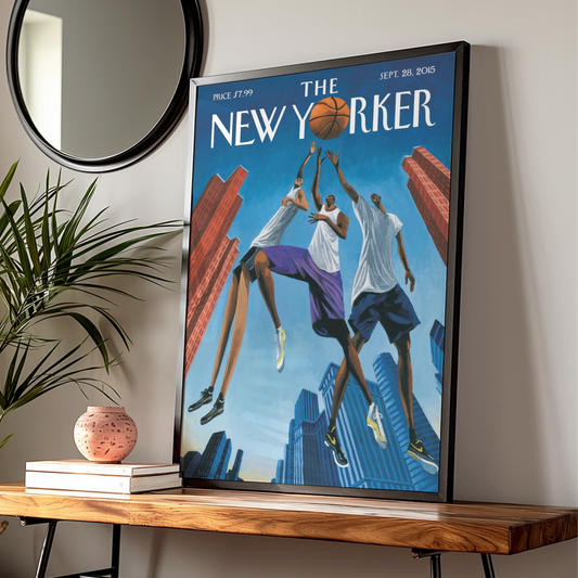 The New Yorker Basketball Poster, NYC Skyline Wall Art, Sports Cover Print