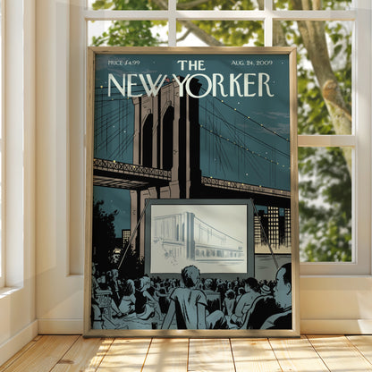 The New Yorker Poster, Brooklyn Bridge Outdoor Cinema, NYC Wall Art Print