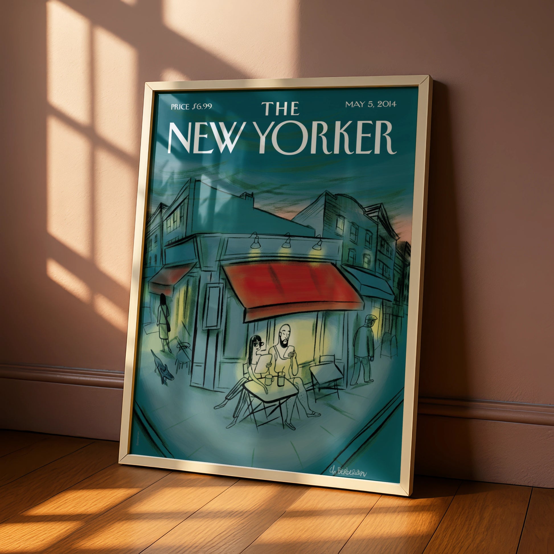 The New Yorker Poster May 2014, Cafe Street Scene Wall Art, Teal City Print